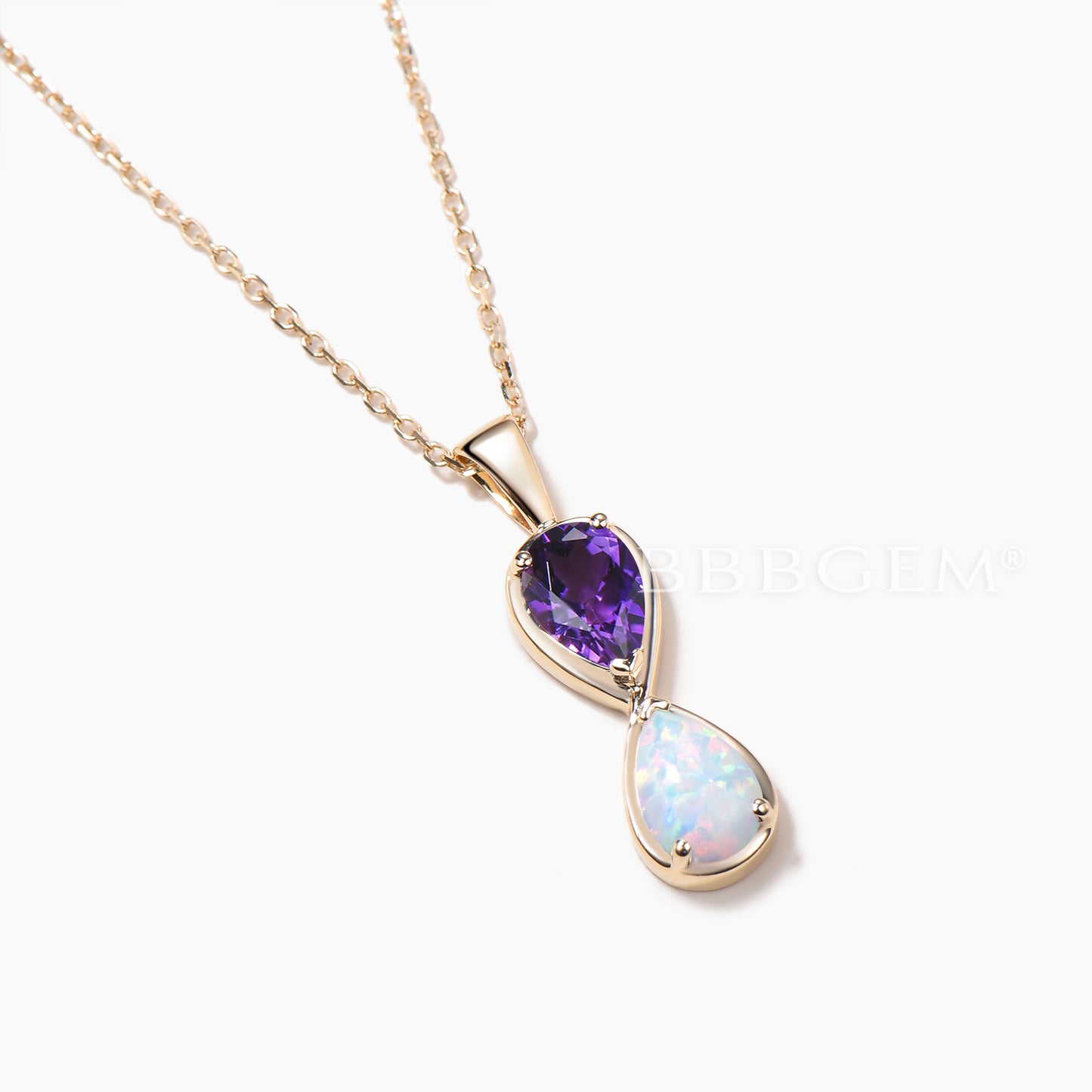 Teardrop Cut Natural Amethyst Opal Necklace Infinity Toi et Moi Pendant
