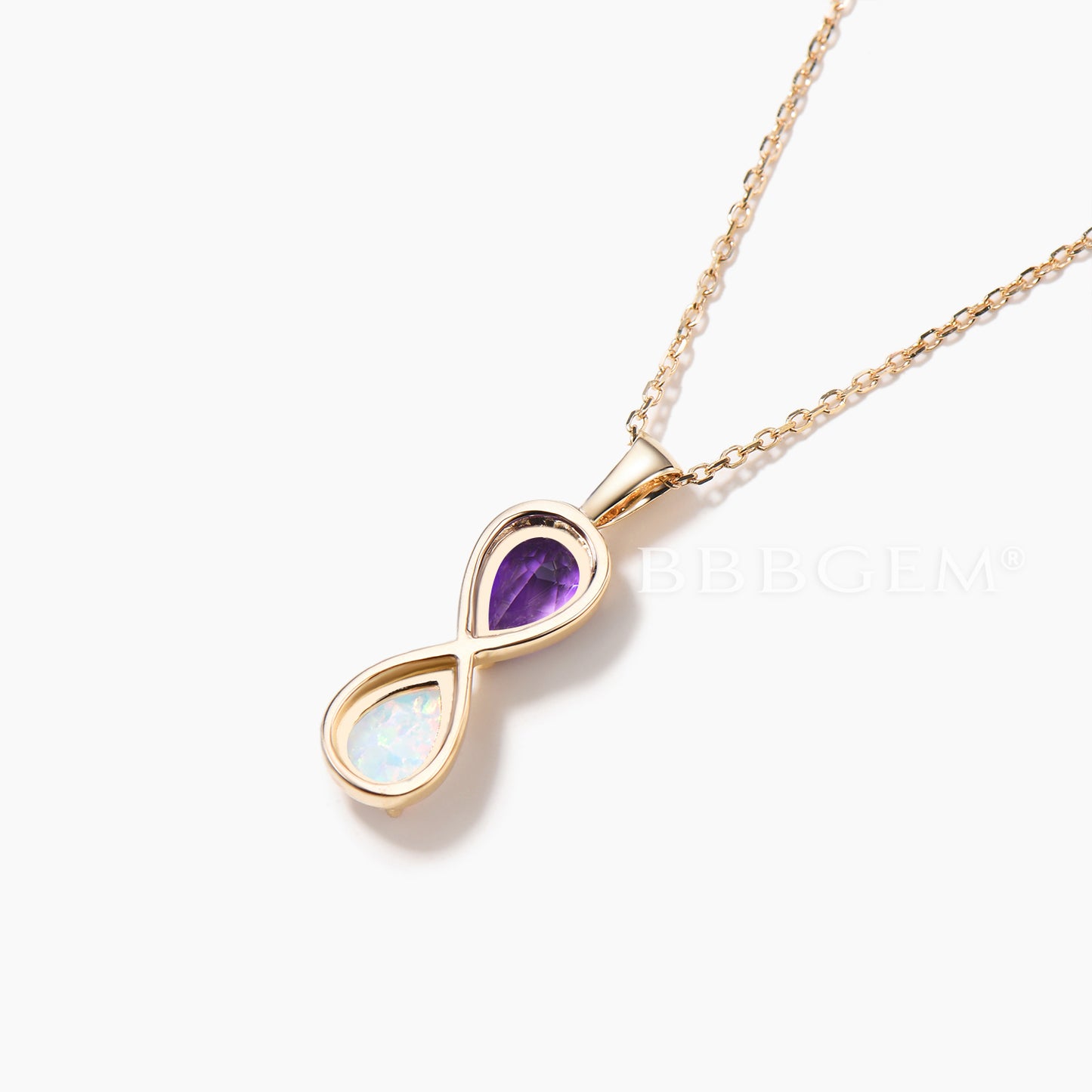 Teardrop Cut Natural Amethyst Opal Necklace Infinity Toi et Moi Pendant