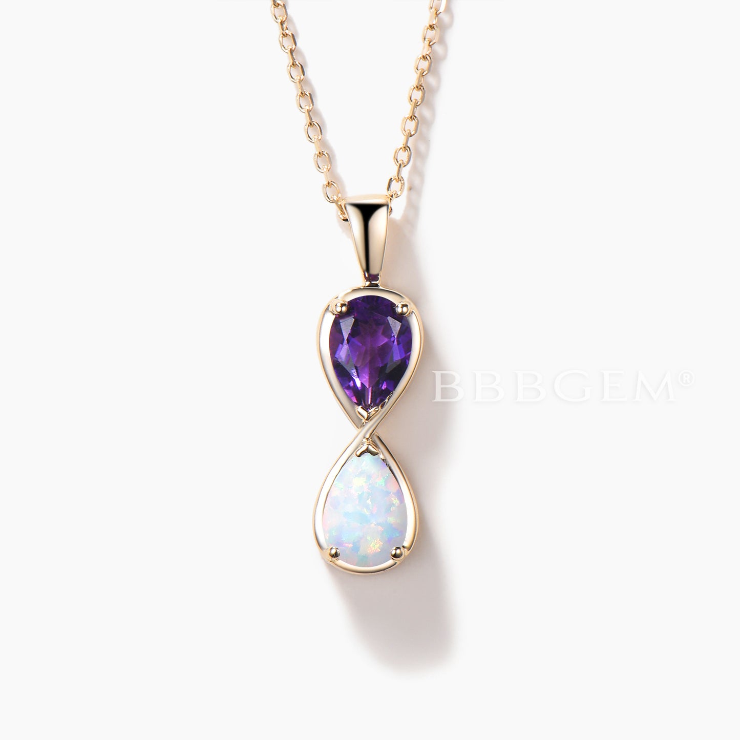 Teardrop Cut Natural Amethyst Opal Necklace Infinity Toi et Moi Pendant