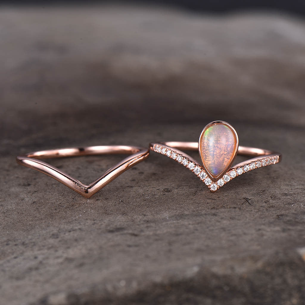 opal bridal set rose gold-natural pink opal ring