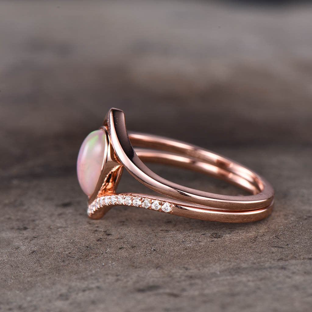 opal wedding set rose gold-natural pink opal ring