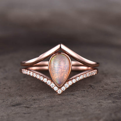 pear shaped opal engagement ring set-natural pink opal ring