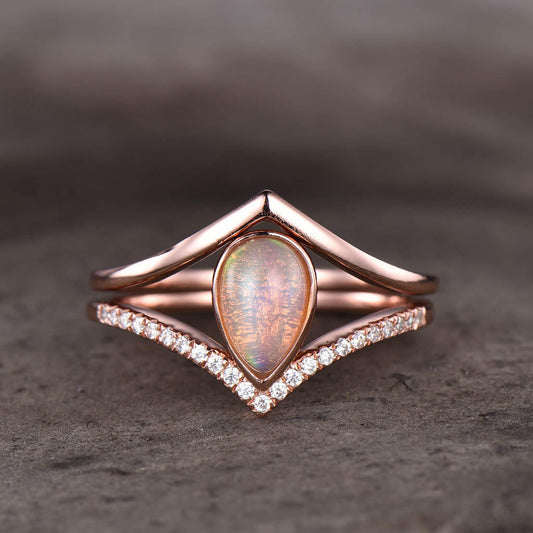 pear shaped opal engagement ring set-natural pink opal ring