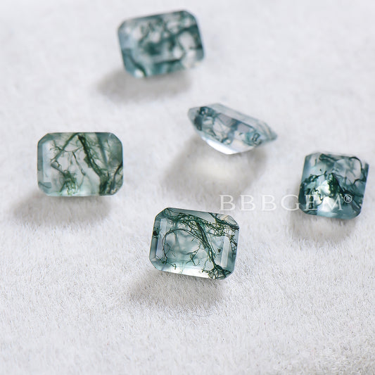 Emerald Cut Natural Moss Agate Wholesale Faceted Aquatic Agate