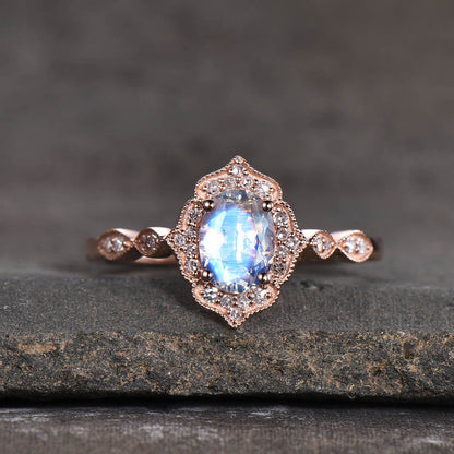 Moonstone Engagement Ring Rose Gold-BBBGEM Moonstone Ring