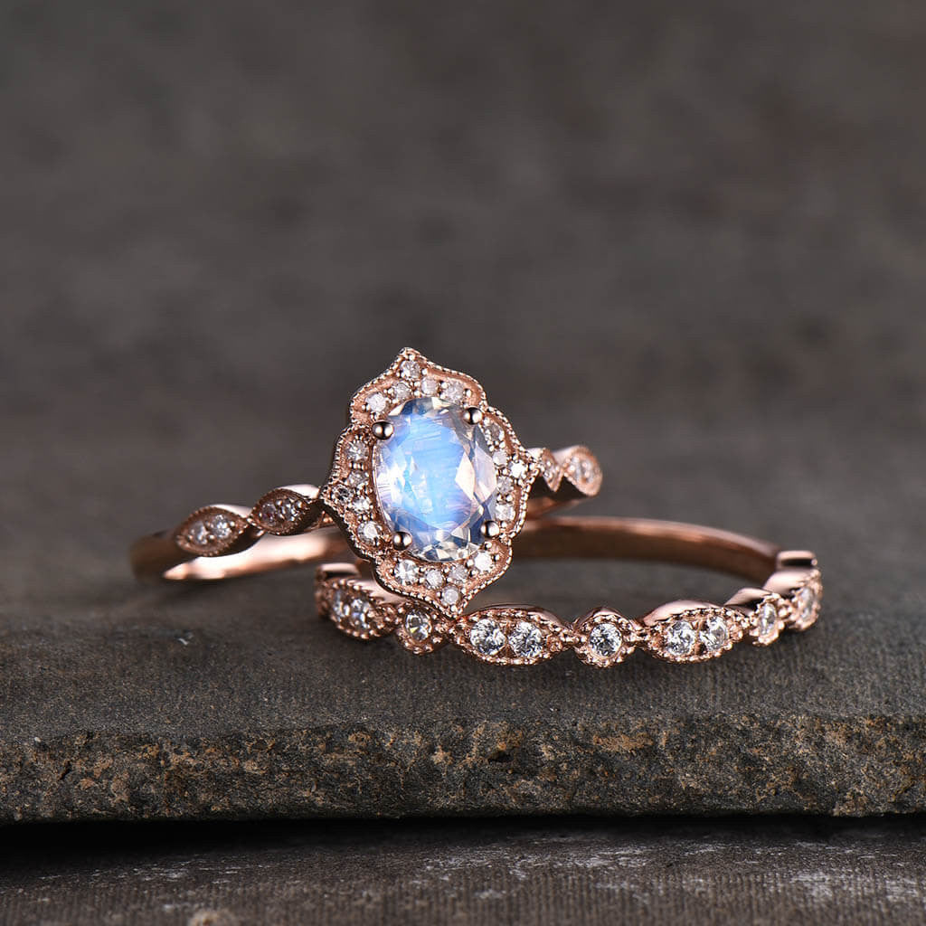 moonstone engagement ring set