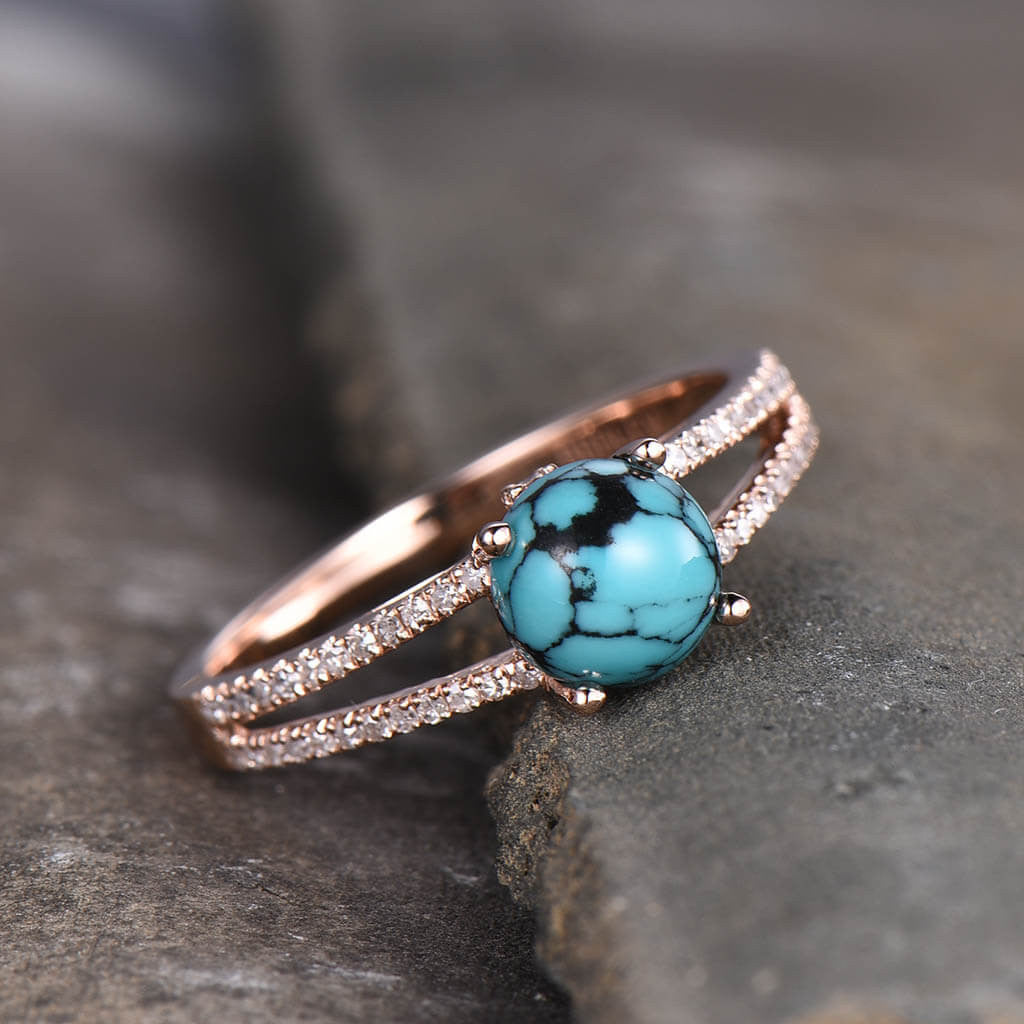 Turquoise Engagement Ring Split Shank