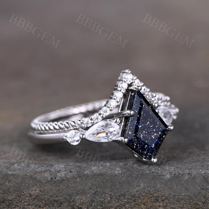 Moissanite Band-BBBGEM White Gold Blue Sandstone