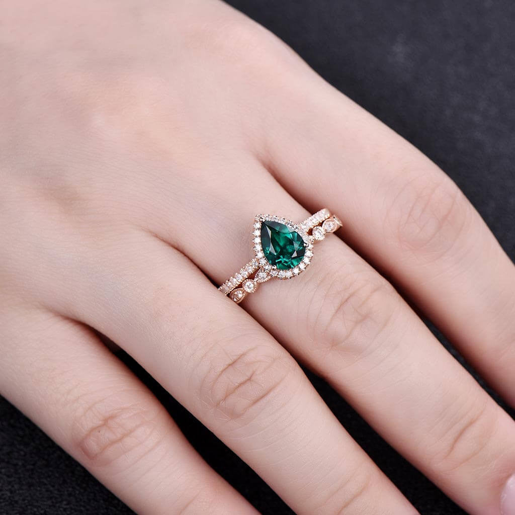 emerald wedding set rose gold hand-BBBGEM 1 CT Emerald Rings For Women