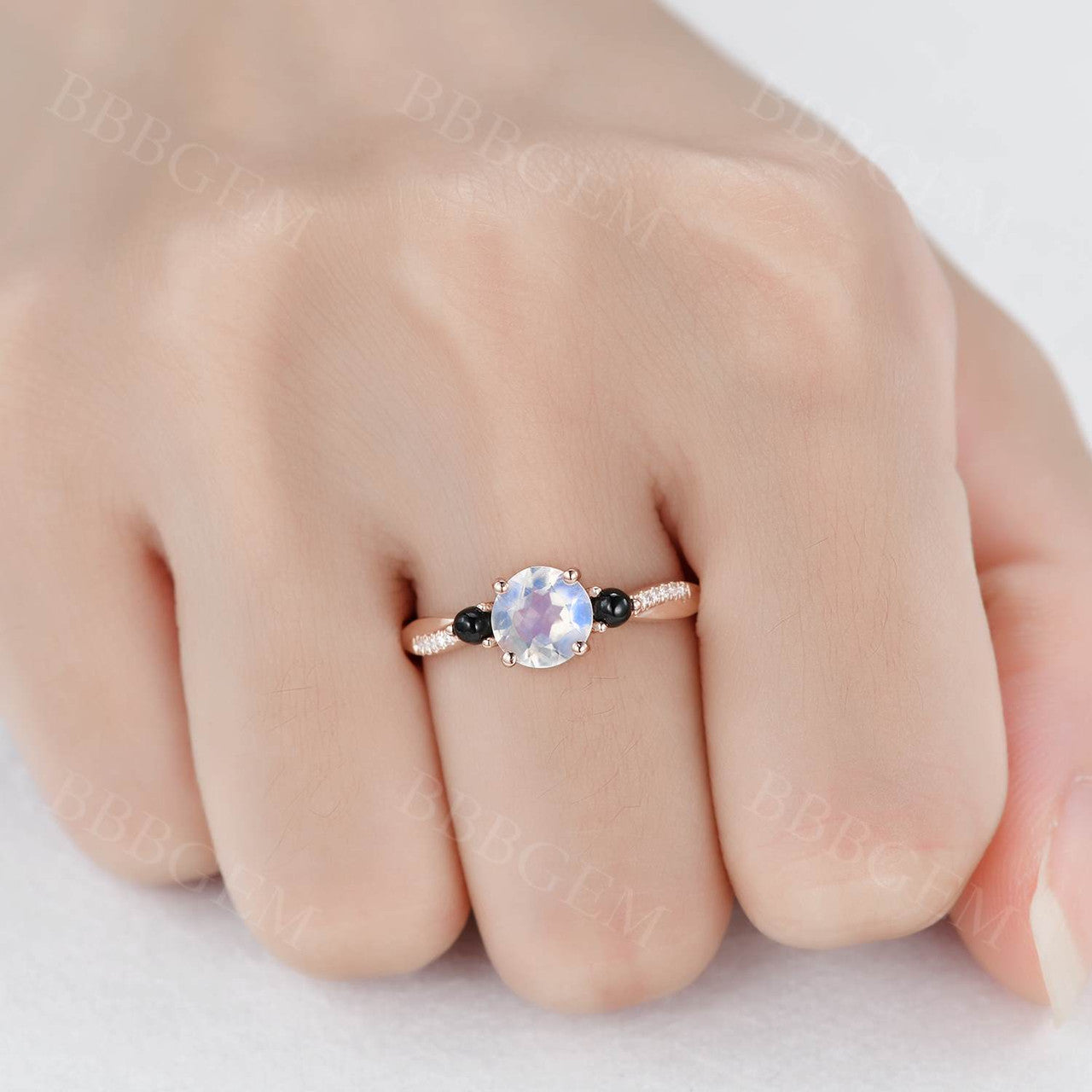 Moonstone Diamond Ring-BBBGEM Moonstone Engagement Ring