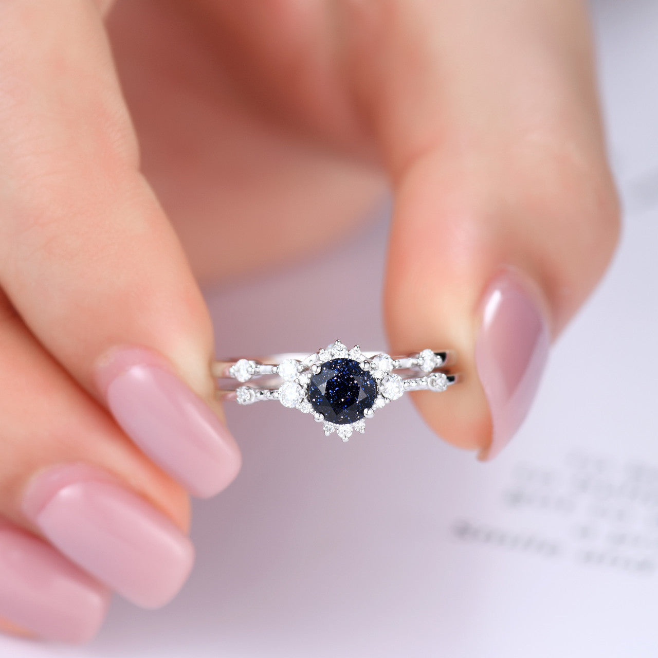 dainty ring -BBBGEM Blue Sandstone Bridal Set