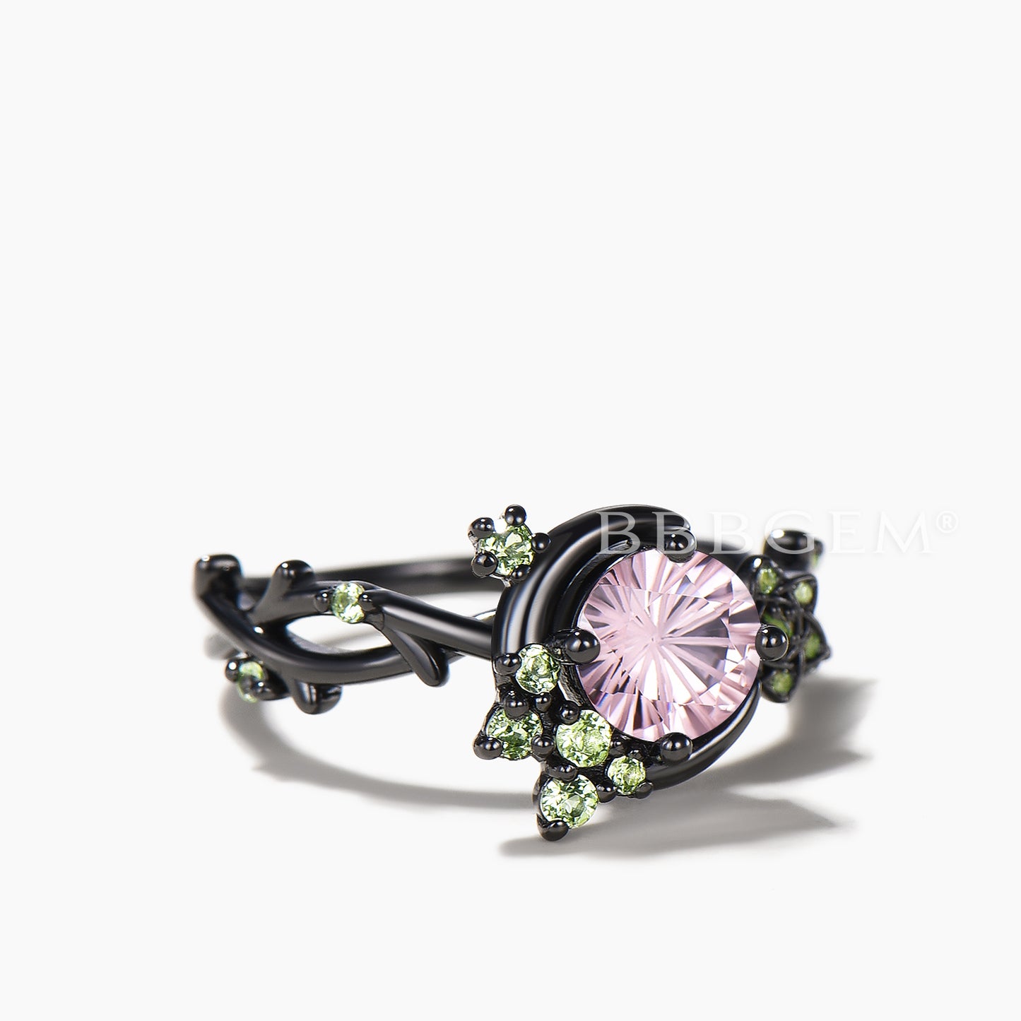 Firework Cut Padparadscha Sapphire Moon Celestial Peridot Split Shank Ring