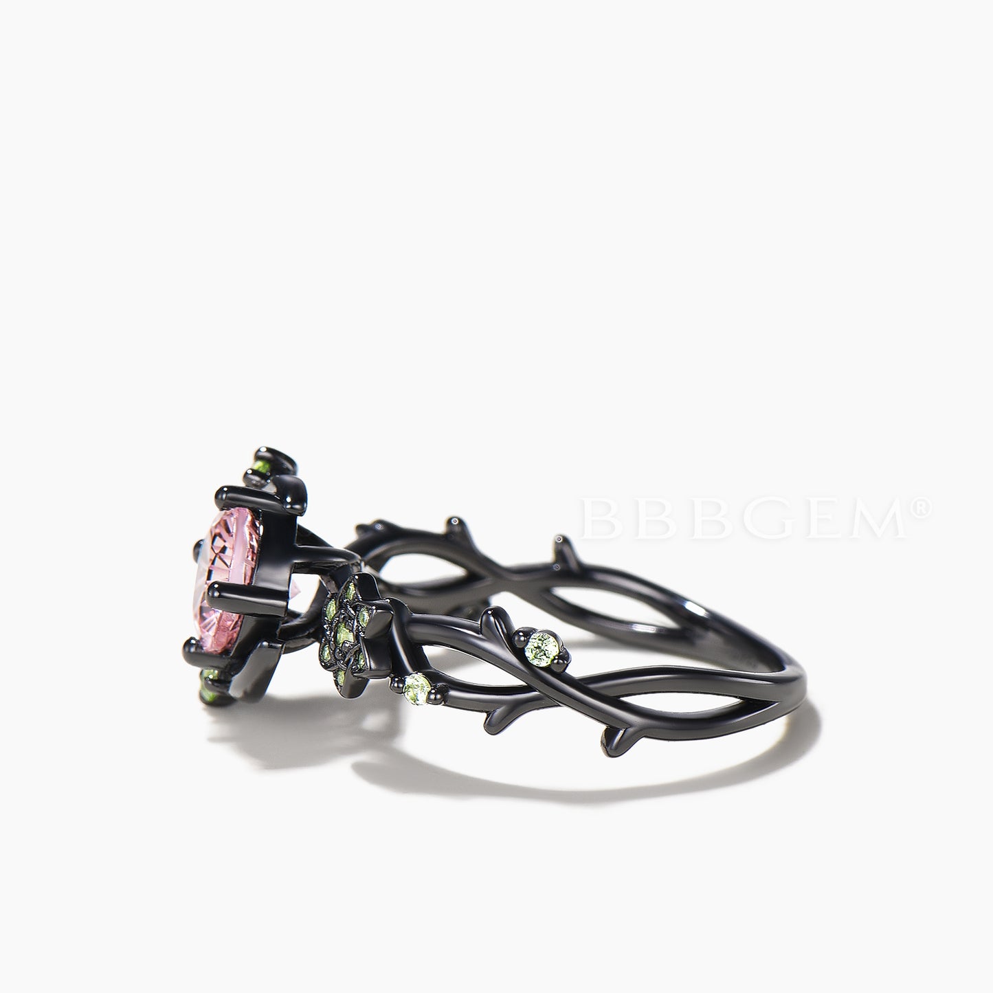 Firework Cut Padparadscha Sapphire Moon Celestial Peridot Split Shank Ring