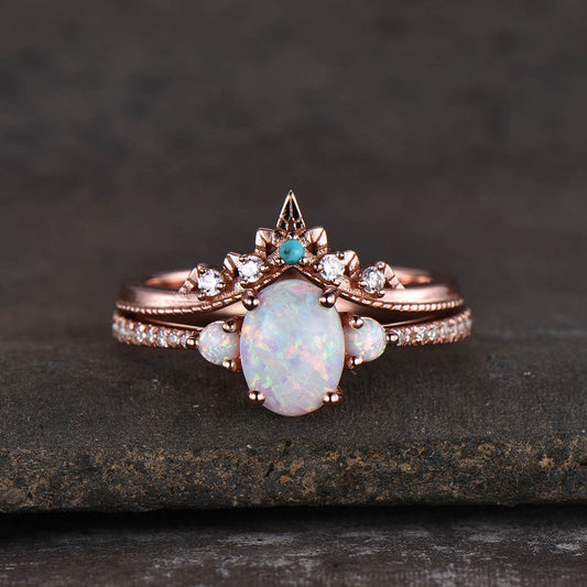 Opal Bridal Set Rose Gold