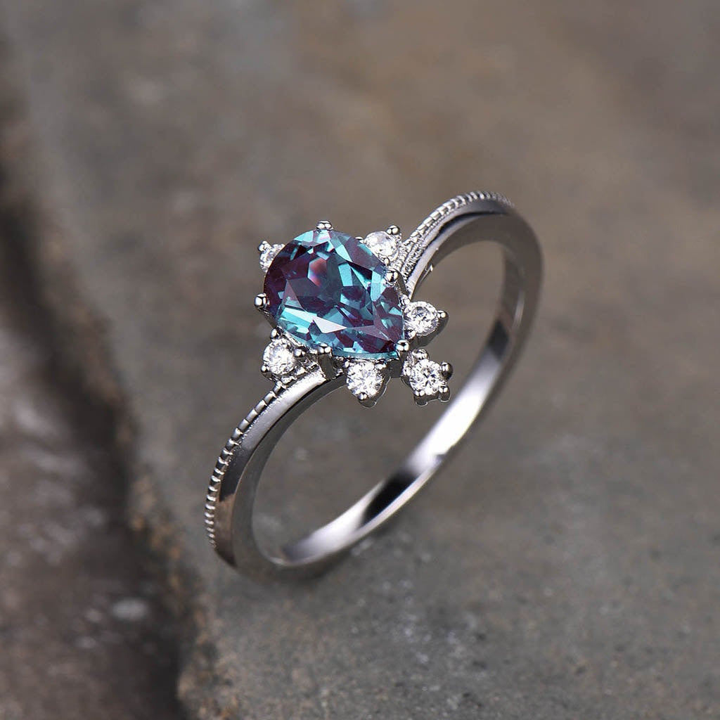 alexandrite and diamond engagement ring