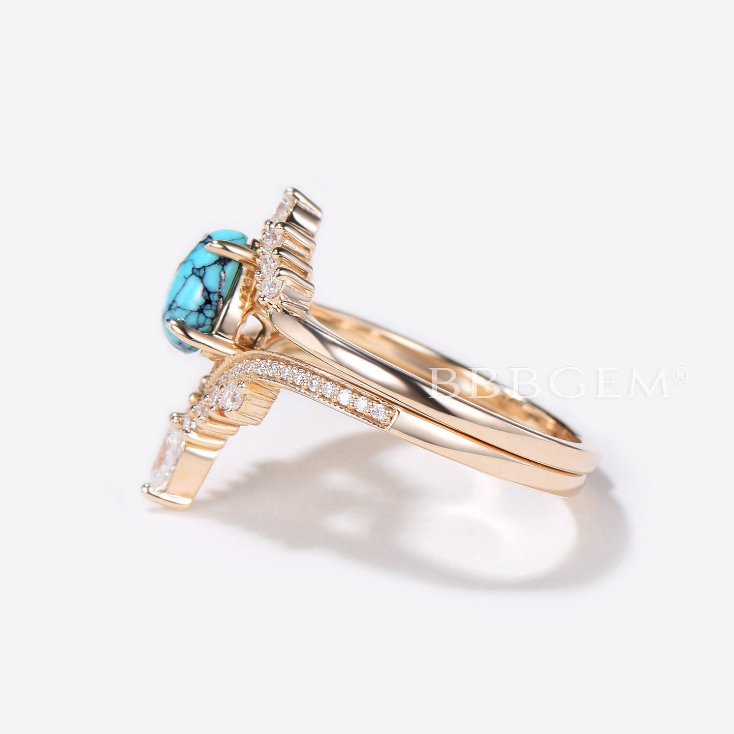 Pear Shaped Turquoise Engagement Ring Rose Gold Diamond Wedding Set