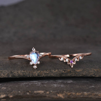 moonstone engagement ring set