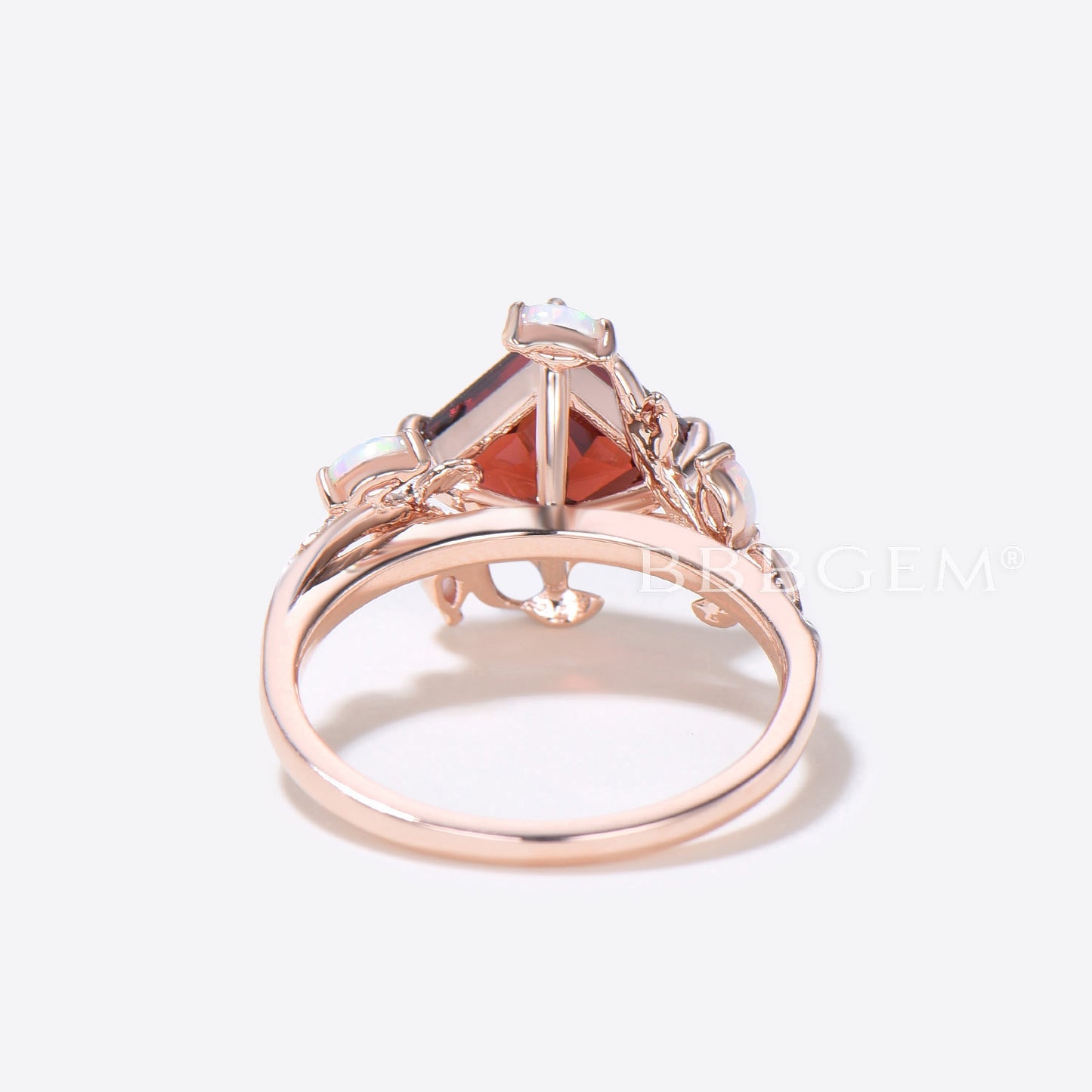 Princess Cut Natural Garnet Engagement Ring Leaf Vine Opal Ring