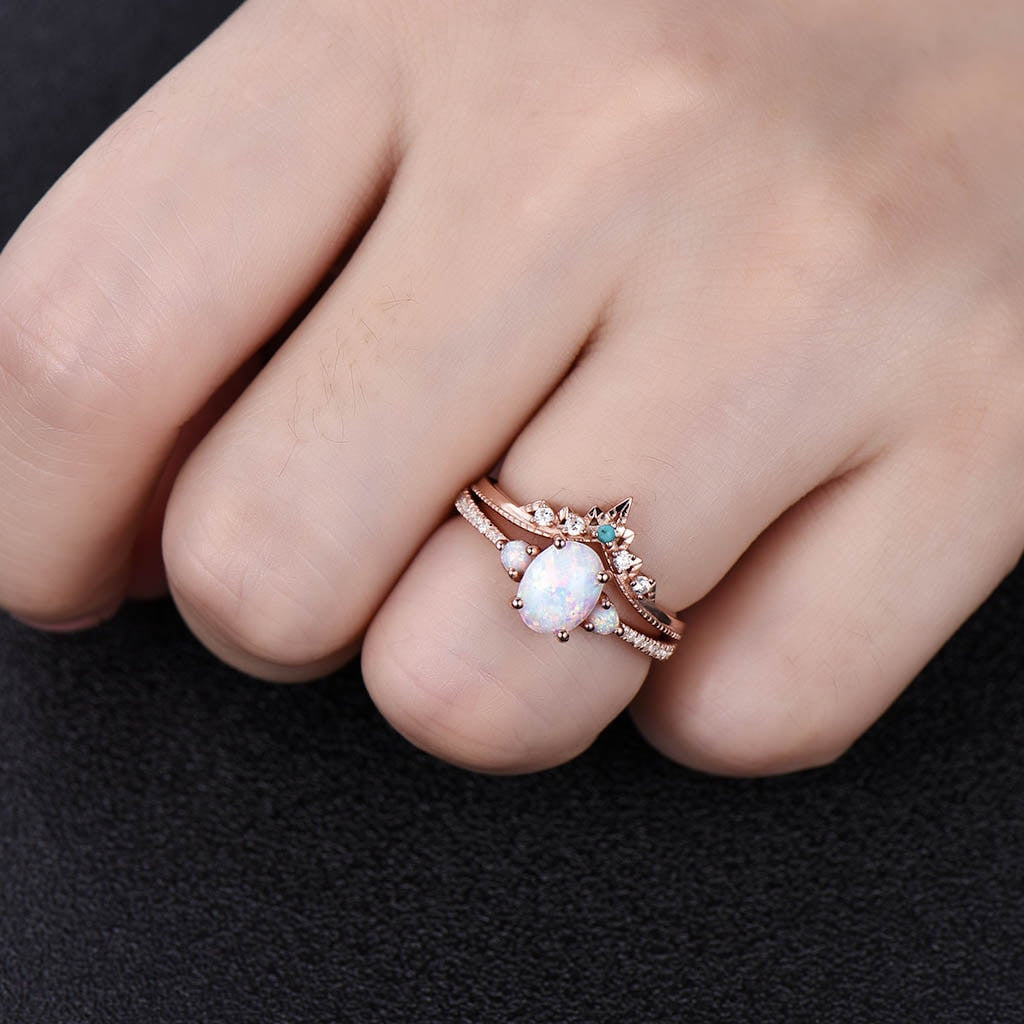 Opal wedding set rose gold