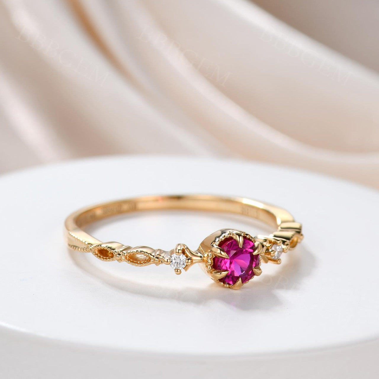 Vintage Ruby Diamond Engagement Rings-BBBGEM Ruby Rose Engagement Ring