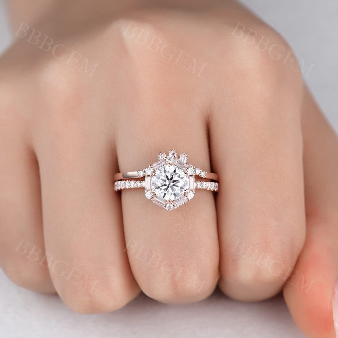 Moissanite Wedding Sets-BBBGEM Moissanite Engagement Rings