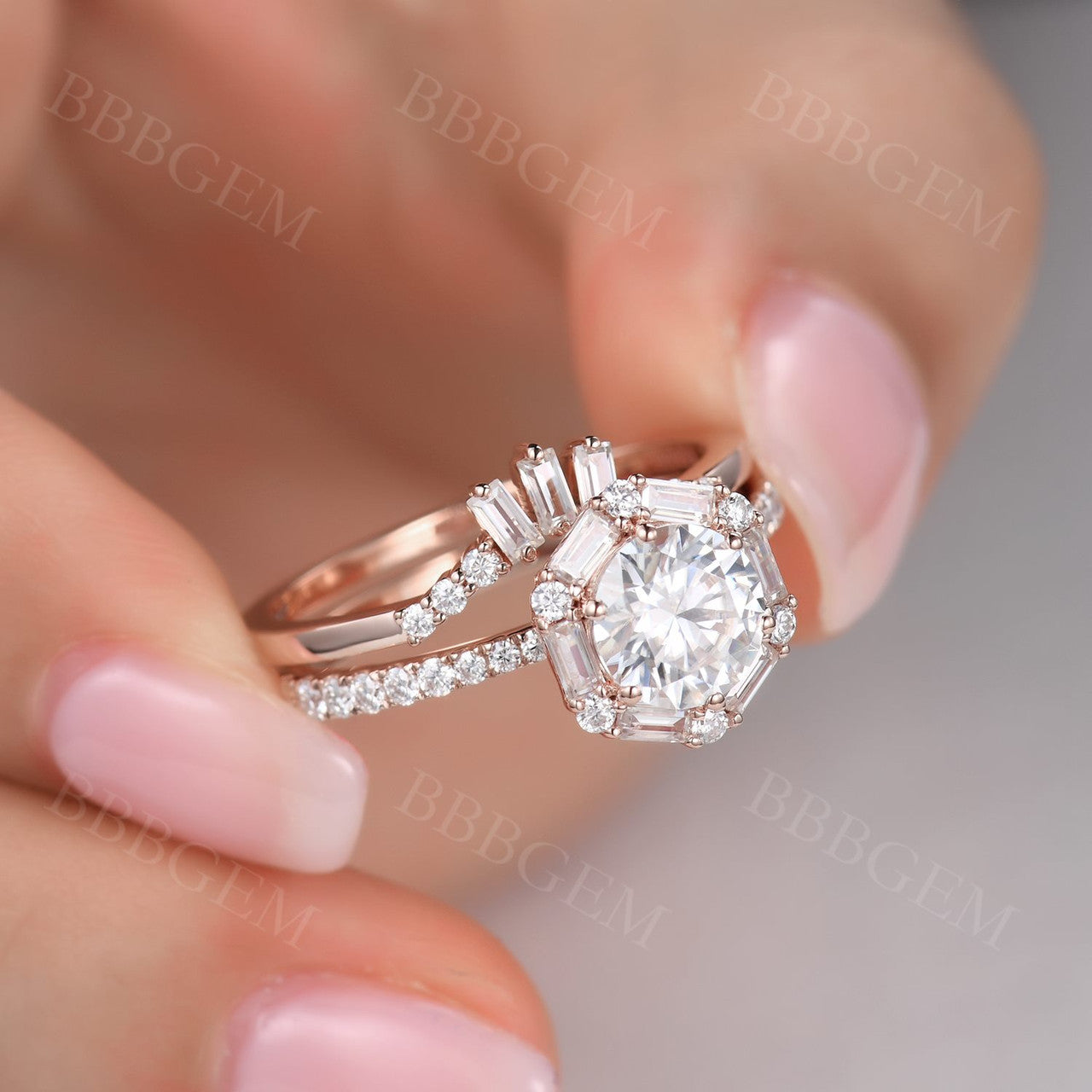 Moissanite Halo Engagement Rings-BBBGEM Moissanite Engagement Rings