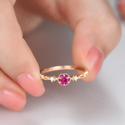 Unique Ruby Rings-BBBGEM Ruby Rose Engagement Ring