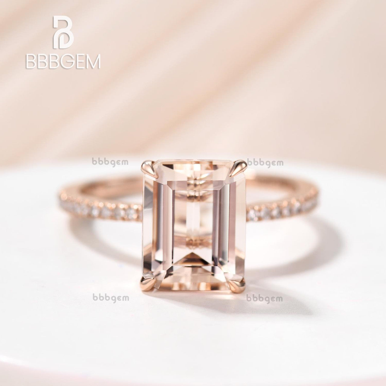 2 Carat Emerald Cut Luxe Viviana Morganite Engagement Ring 7*9mm-Solitaire Morganite Ring