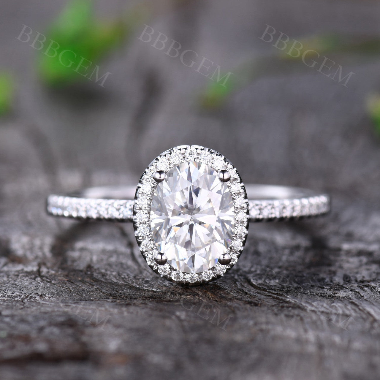 Diamond Halo Moissanite Ring White Gold