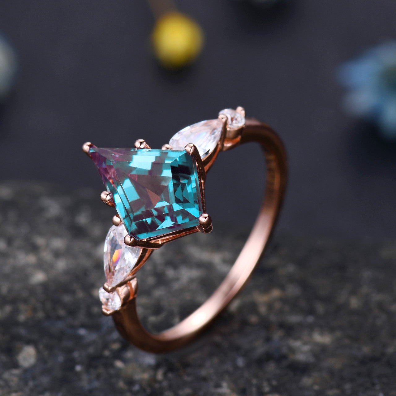 Lab Created Alexandrite Rings-BBBGEM Alexandrite Engagement Ring