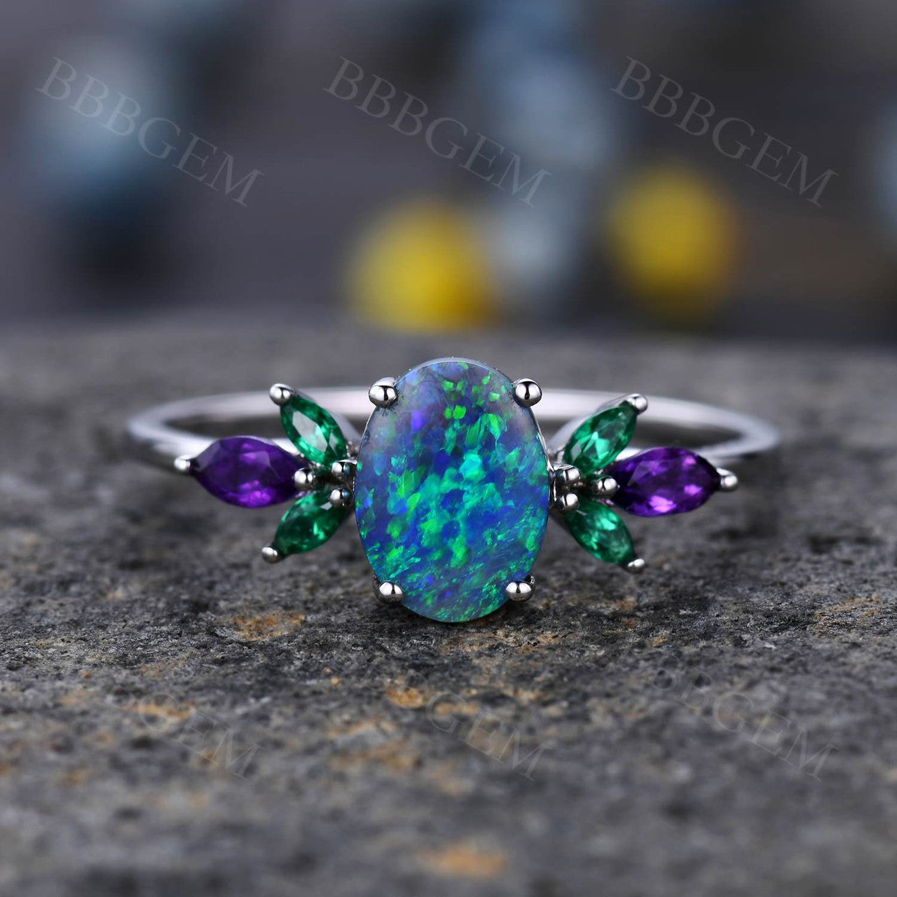 Black Opal Engagement Rings-BBBGEM Black Opal Engagement Rings