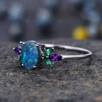 Promise Opal Rings-BBBGEM Black Opal Engagement Rings