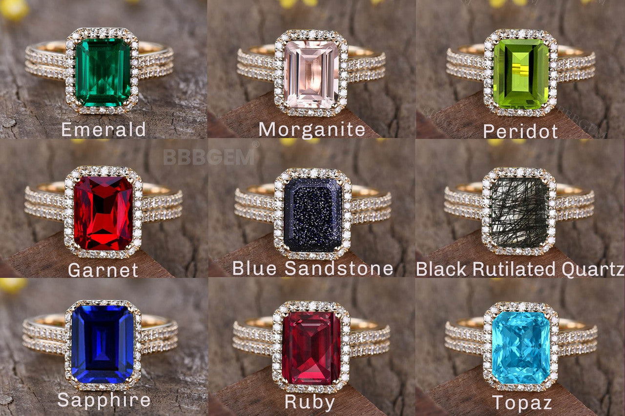 Emerald Cut Ring-BBBGEM Blue Sandstone Engagement Ring