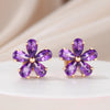 2ct Amethyst Flower Earrings  in 5 Petal Floral Style Sterling Studs with Posts in Sterling Silver February Birthday Gift