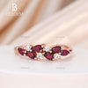 Marquise Round Red Garnet Diamond Stacking Promise Ring Band Women Gift for Her Cluster Gemstone Band Rose Gold 14K