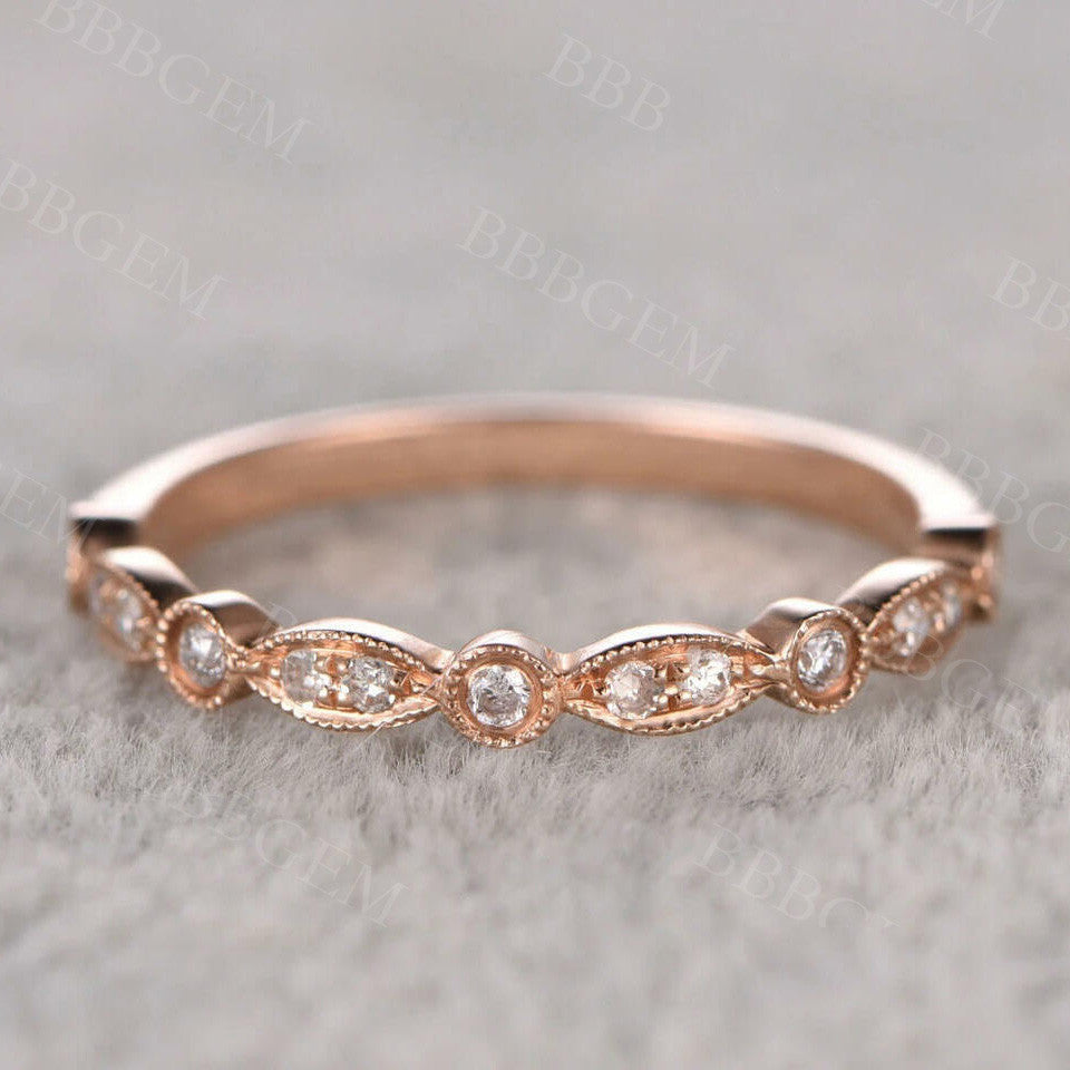 Half Eternity Marquise and Dot Wedding Band-BBBGEM Round and Marquise Moissanite Ring