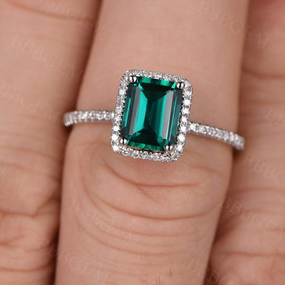 Emerald Green Wedding-BBBEGEM Diamond Halo Emerald  Engagement Rings