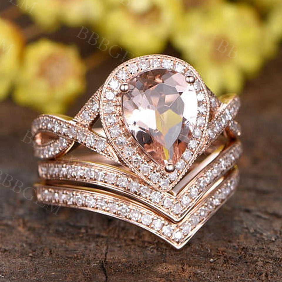 Pear Shaped Morganite Engagement Ring-BBBGEM Pear Shaped Morganite Ring