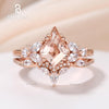 Morganite Wedding Ring Set for Love Kite Shape Peach Morganite Bridal Ring Set 18K Rose Gold