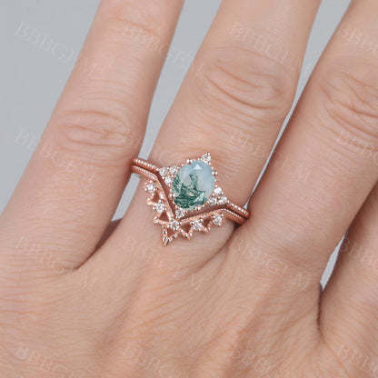 Diamonds Matching Band-BBBGEM Moss Agate Engagement Rings