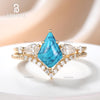 Blue Turquoise and Diamond Engagement Ring Set Kite Lozenge Shape