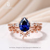 Art Deco Vine Pear Blue Sapphire Art Deco Promise Ring Set for Women Nature Inspired Moissanite Ring Set Rose Gold