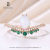 Vintage Opal Emerald Engagement Ring October Birthstone Art Deco Rose Gold Diamond Band