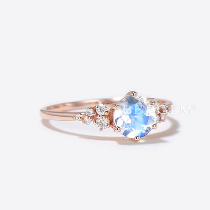 1ct Round Moonstone Engagement Ring Cluster Snowdrift Diamond Ring