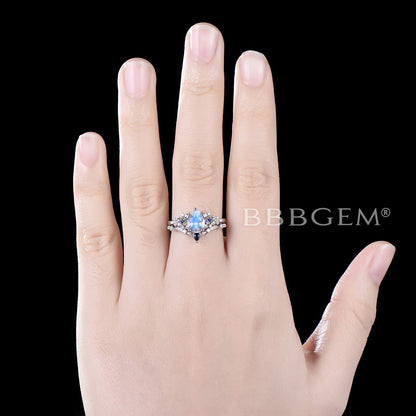 Pear Natural Moonstone Engagement Ring Leaf Floral Wedding Ring Set