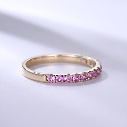 Pink Sapphire Wedding Band Rose Gold Half Eternity Ring Petite 2mm Pave