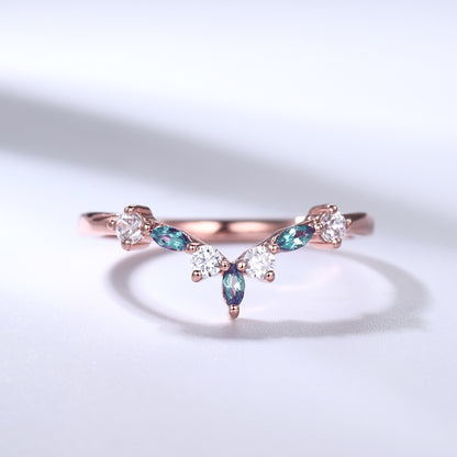 Alexandrite Wedding Band Moissanite Rose Gold Curved Matching Ring Birthstone Gift