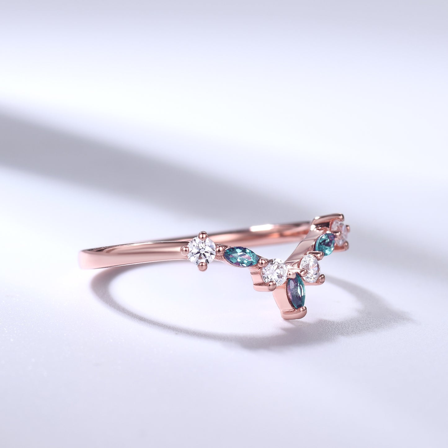 Alexandrite Wedding Band Moissanite Rose Gold Curved Matching Ring Birthstone Gift