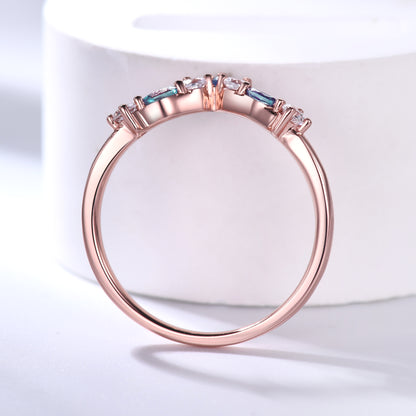 Alexandrite Wedding Band Moissanite Rose Gold Curved Matching Ring Birthstone Gift