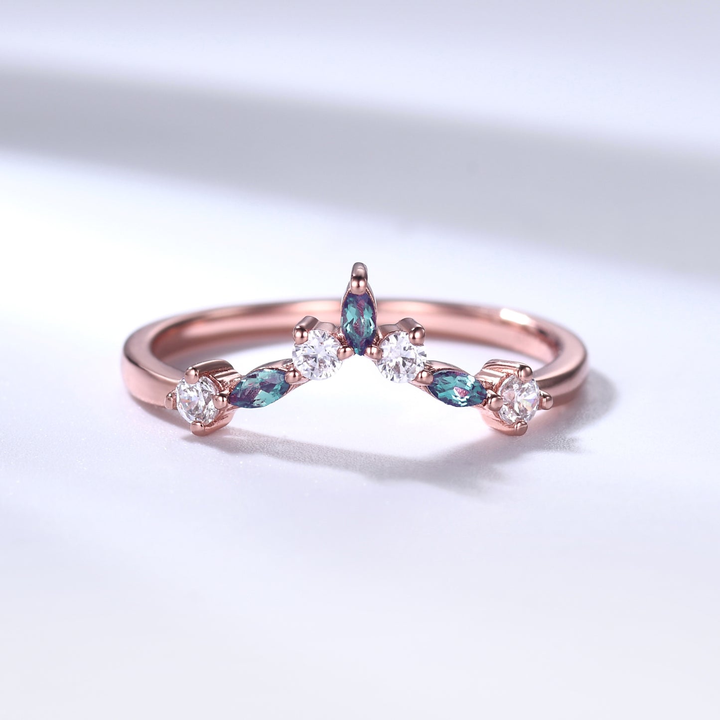 Alexandrite Wedding Band Moissanite Rose Gold Curved Matching Ring Birthstone Gift